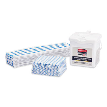 Rubbermaid® Commercial HYGEN™ Disposable Microfiber Cleaning Cloths, Blue-white Stripes, 12 X 12, 600-pack freeshipping - TVN Wholesale